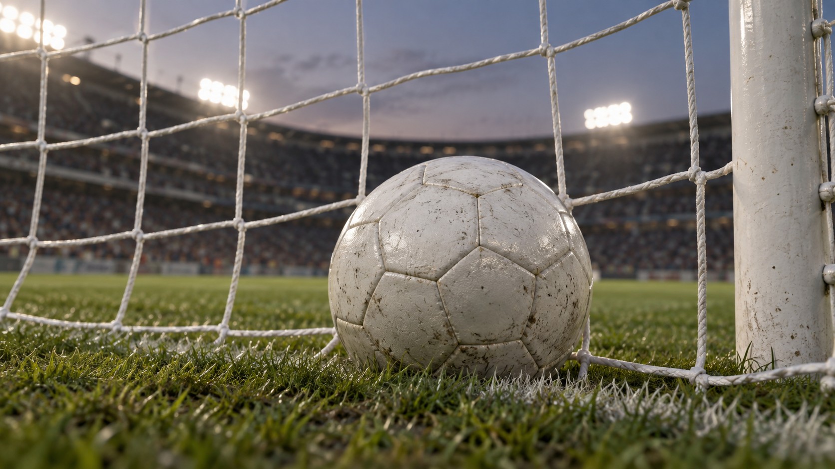 Ilustración editorial generada: pelota junto a una red de arco en una cancha representativa